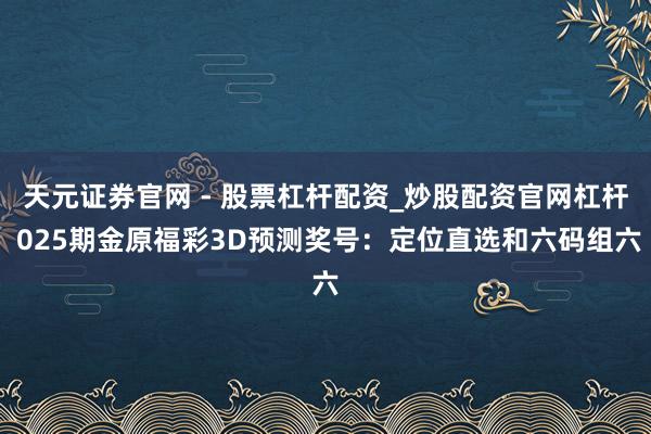 天元证券官网 - 股票杠杆配资_炒股配资官网杠杆 025期金原福彩3D预测奖号：定位直选和六码组六